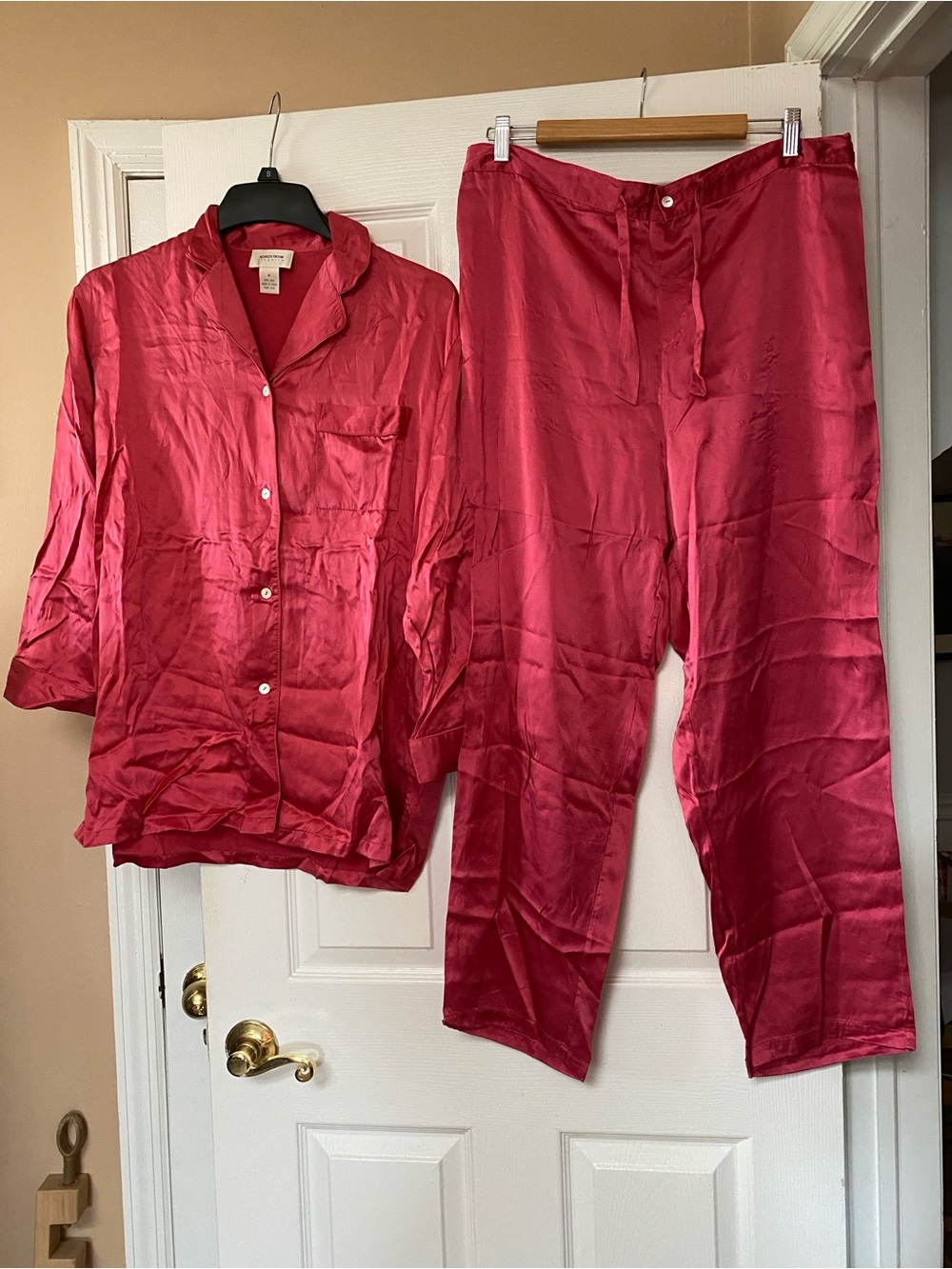 VTG Nordstroms Lingerie Rose Pink Silk Pajamas Set Top Pants Bottoms
